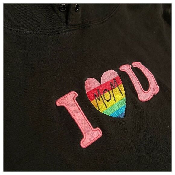 Teddy Fresh Hoodie Adult L Black I Heart Mom Graphic Rainbow Heart - Picture 2 of 12